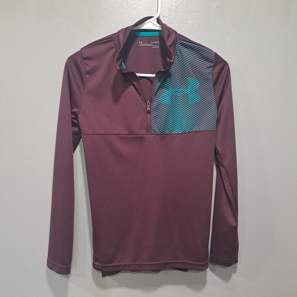 Under Armour Youth Large Maroon Teal 1/4 Zip HeatGear Pullover Active Sporty